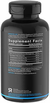 Sports Research Triple Strength Omega 3 Fish Oil - Burpless Fish Oil Supplement w/EPA & DHA Fatty Acids from Wild Caught Fish - Heart, Brain & Immune Support for Men & Women - 1250 mg, 150 ct