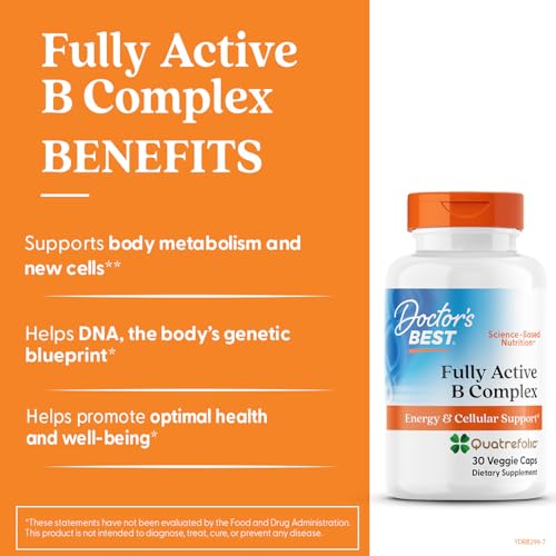 Doctor's Best Fully Active Vitamin B Complex Supplement for Men & Women - Super Complex with Methylated B12 & Folate, B6, Biotin, Pantothenic Acid, & More, Energy Support Caps - 30 Veggie Capsules