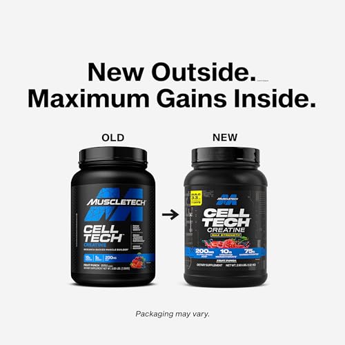 MuscleTech Creatine Monohydrate Powder Cell-Tech Creatine Post Workout Recovery Drink Muscle Builder For Men & Women Muscle Building Supplements Fruit Punch, 3 lbs (27 Serv)