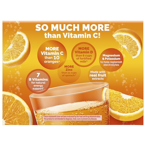 Emergen-C 1000mg Vitamin C Powder for Daily Immune Support Caffeine Free Vitamin C Supplements with Zinc and Manganese, B Vitamins and Electrolytes, Super Orange Flavor - 60 Count/2 Month Supply