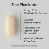 Sports Research High Potency Zinc Picolinate 50mg with Organic Coconut Oil | Highly Absorbable Zinc Supplement for Healthy Immune & Enzyme Function - Non-GMO Tested & Gluten-Free (120 Liquid Softgels)
