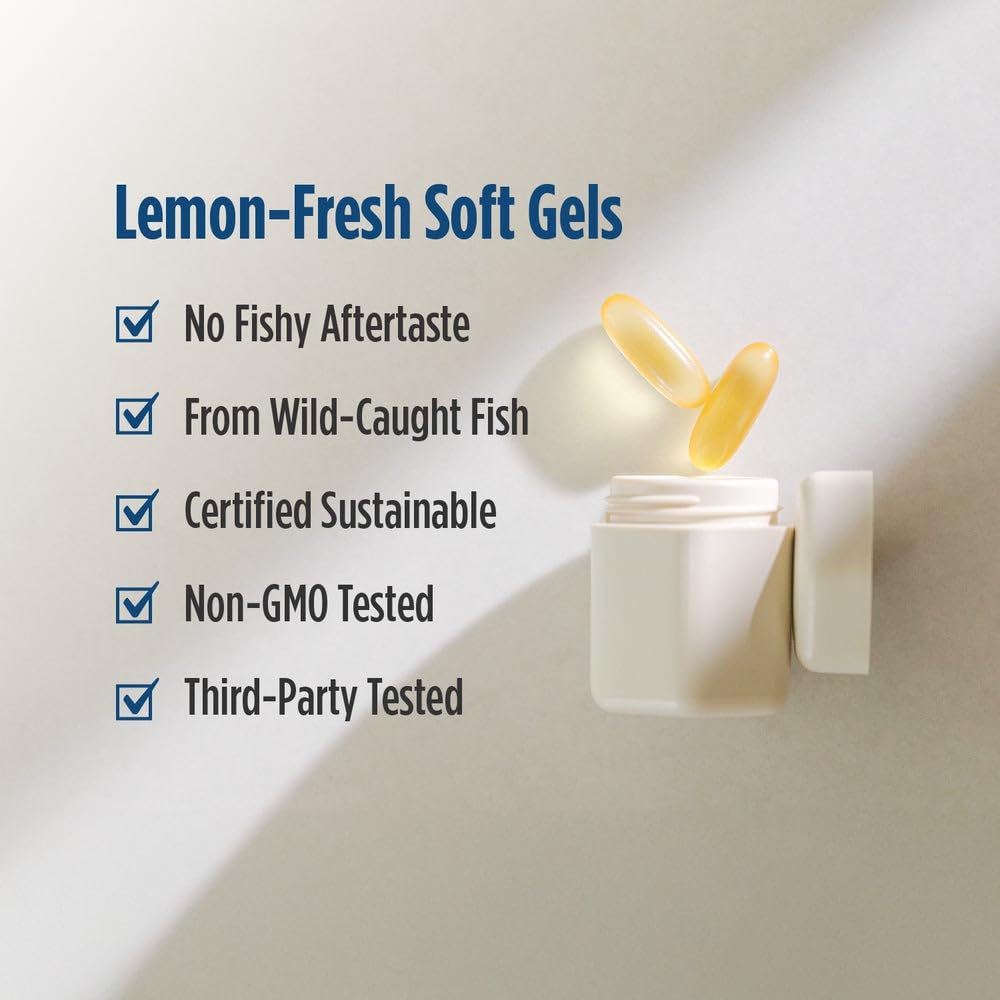 Nordic Naturals ProOmega, Lemon Flavor - 60 Soft Gels - 1280 mg Omega-3 - High Potency Fish Oil with EPA & DHA - Promotes Brain, Eye, Heart, & Immune Health - Non-GMO - 30 Servings