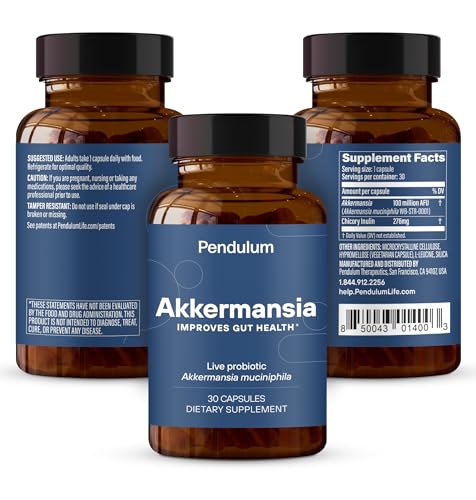 Pendulum Akkermansia Probiotic with Prebiotic Fiber - Increases GLP-1 Production, Delayed Release, Third-Party Tested, 100M AFU Live Strain for Gut Health for Men & Women (30 Capsules, 1-Pack)