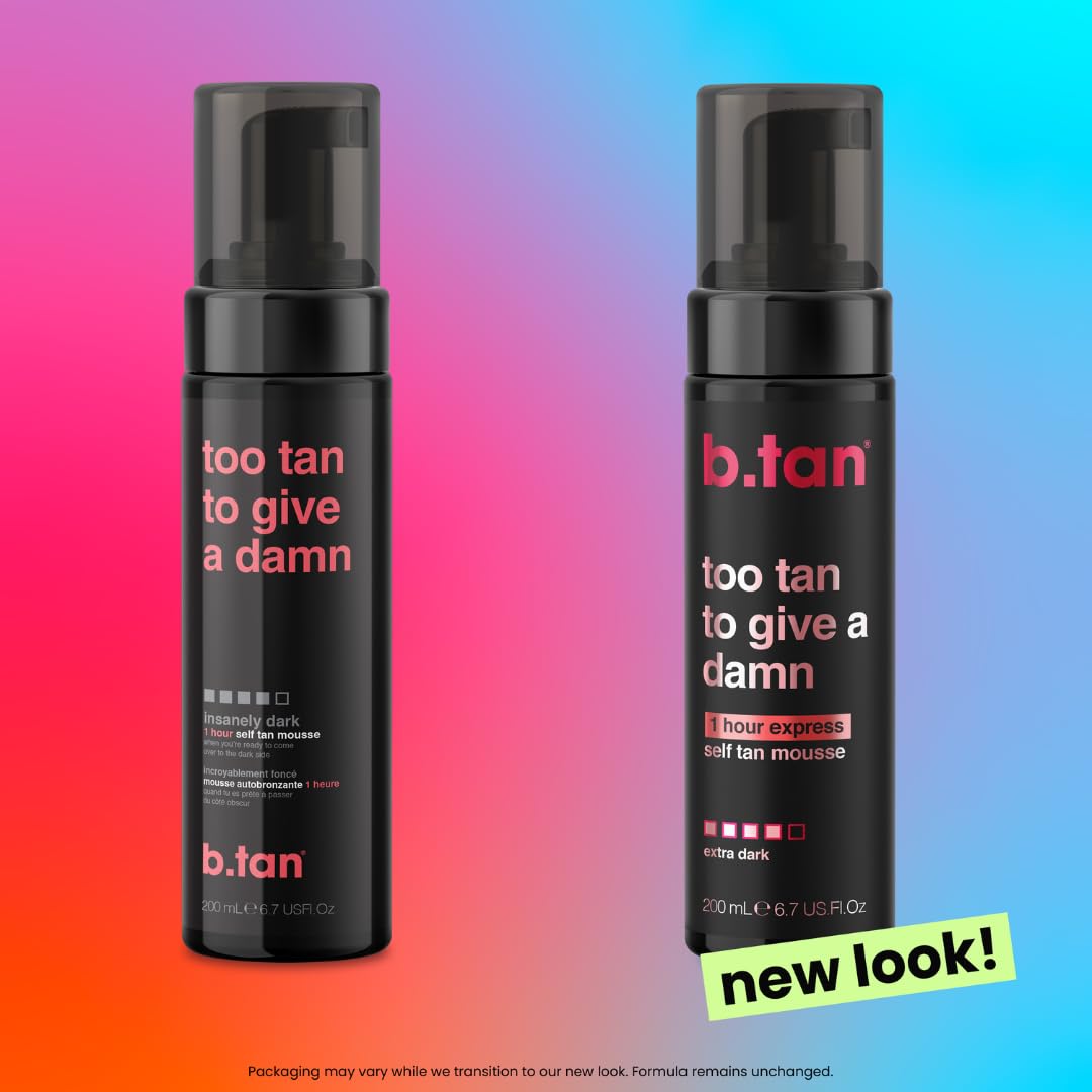 b.tan Ultra Dark Self Tanner Mousse | Too Tan - Best, 1 Hour Express Sunless Tanning Foam, Gold Bronzing Glow, No Fake Tan Smell, Face & Body, Vegan, Cruelty & Paraben Free, 6.7 Fl Oz