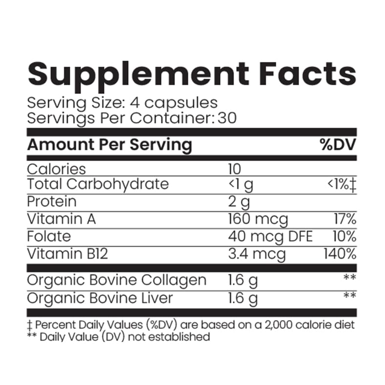 Organic Collagen Australia Pure Collagen & Liver Capsules – Muscle Strength & Vitality with Hydrolyzed Collagen, Grass-Fed Liver, and Vitamin B12 – 120 Capsules