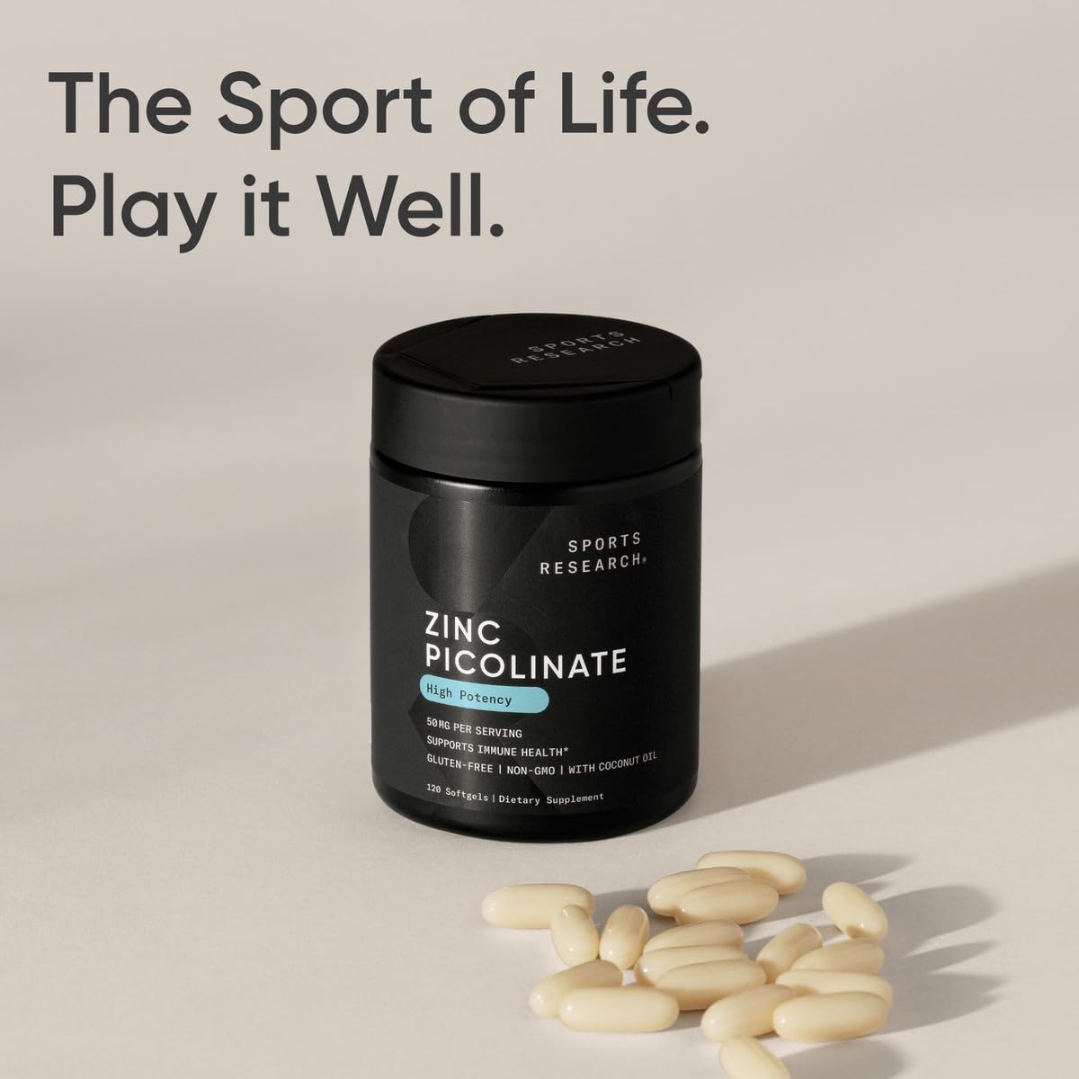 Sports Research High Potency Zinc Picolinate 50mg with Organic Coconut Oil | Highly Absorbable Zinc Supplement for Healthy Immune & Enzyme Function - Non-GMO Tested & Gluten-Free (120 Liquid Softgels)