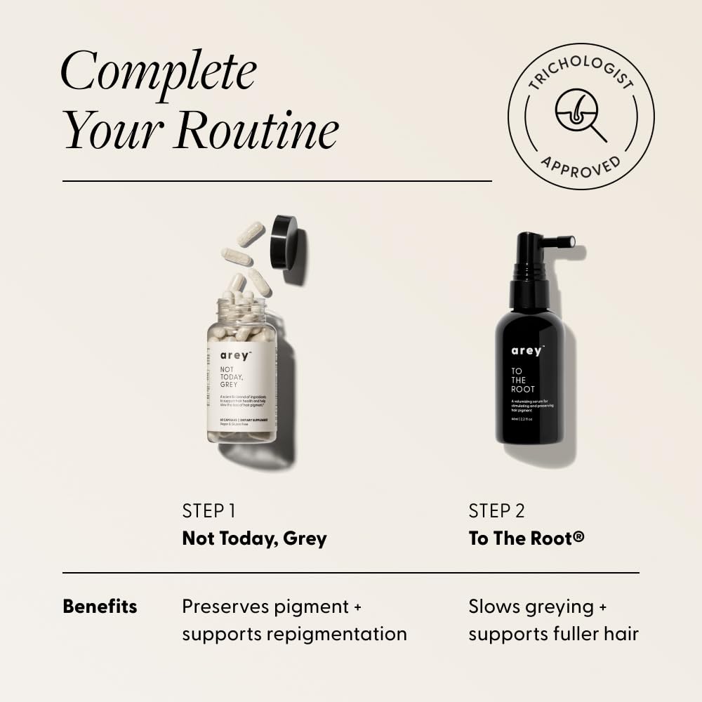 Arey To The Root Hair Serum for Women & Men | Slows Grey Hair Growth & Preserves Pigment in 3–6 Months | Anti Grey Scalp Serum for Healthier, Fuller-Looking Hair | Vegan & Oil-Free Formula (1 Month)