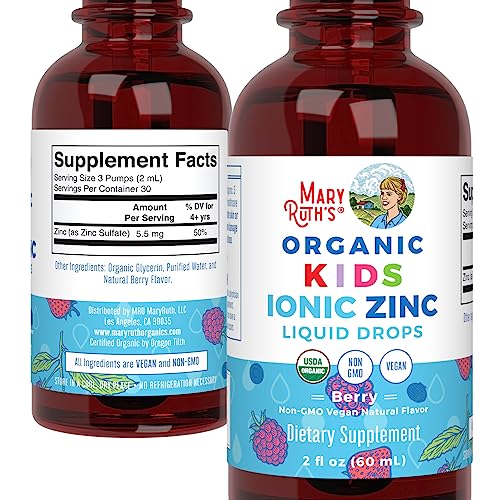 MaryRuth Organics Zinc Supplement for Immune Support, Immune Support Supplement for Kids, Ages 4-13, Zinc Sulfate, Vegan, USDA Organic, Glycerin Based, 2 Fl Oz
