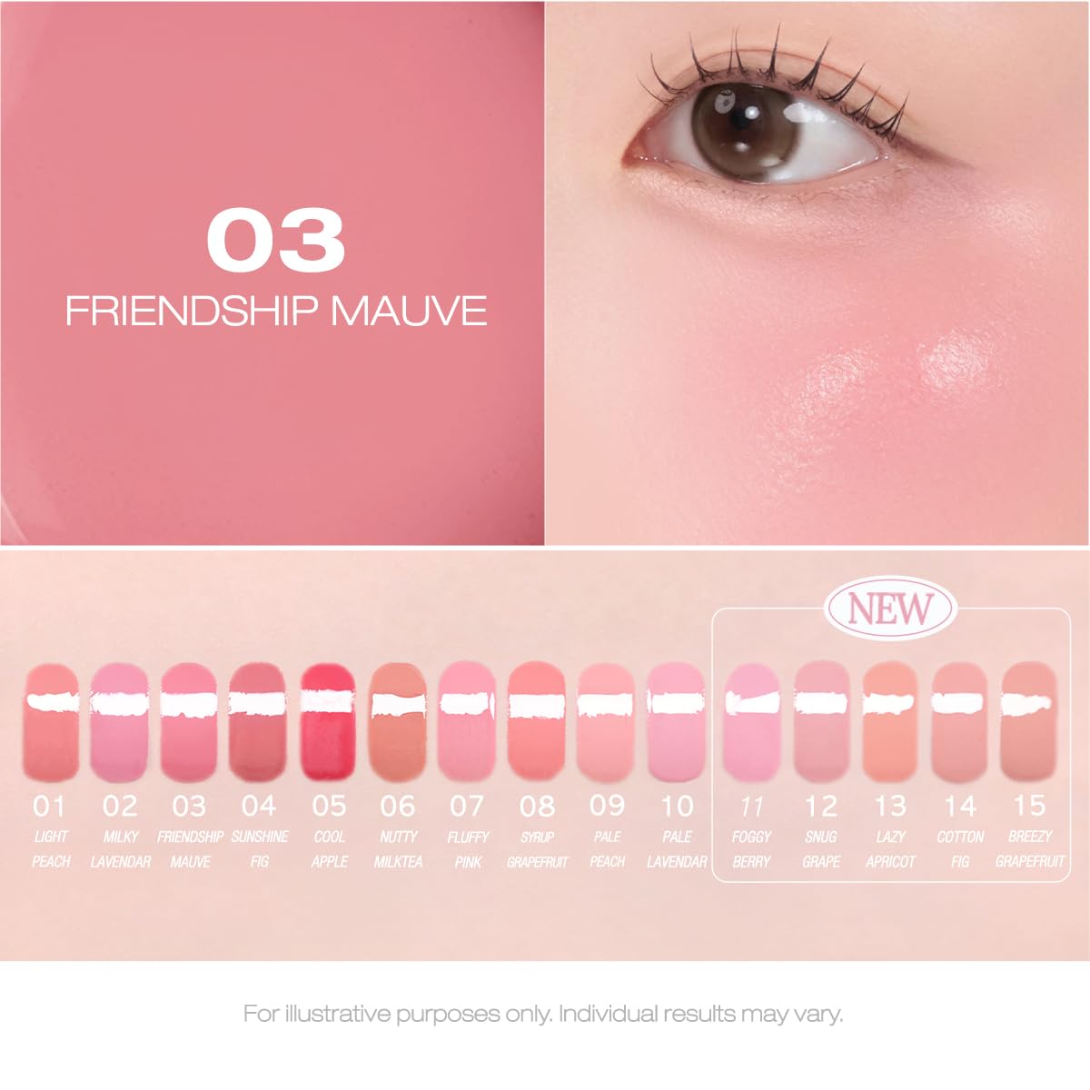 PERIPERA SYRUPY TOK CHEEK 15 Colors, Liquid Blush, Dewy Finish and Hydrates All day, Soft Velvet Texture Face Cheek Tint (03 FRIENDSHIP MAUVE)