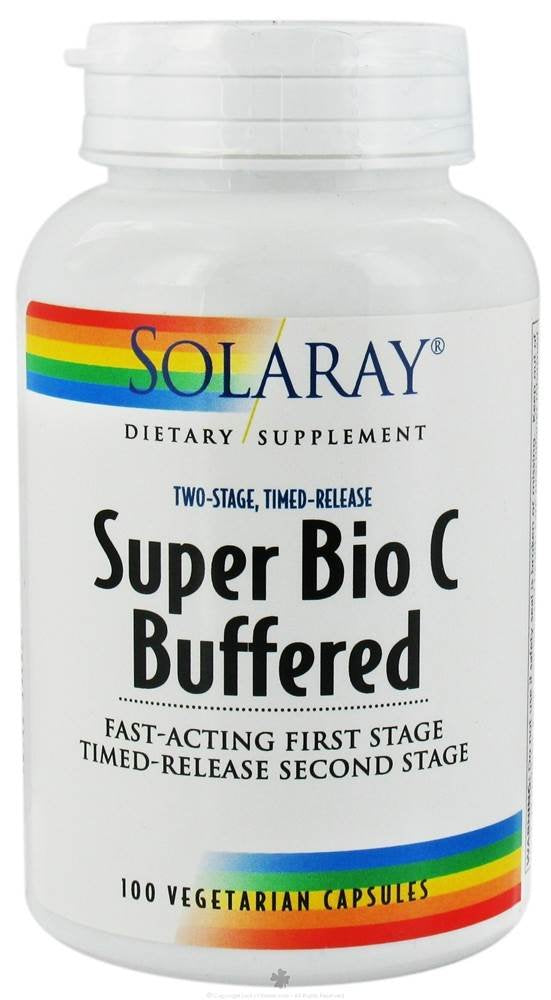 SOLARAY Super Bio Vitamin C 1000mg, Buffered, Time Release Capsules with Bioflavonoids, Two-Stage for High Absorption & All Day Immune Support, Vegan, 60 Day Guarantee, 50 Servings, 100 VegCaps