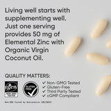Sports Research High Potency Zinc Picolinate 50mg with Organic Coconut Oil | Highly Absorbable Zinc Supplement for Healthy Immune & Enzyme Function - Non-GMO Tested & Gluten-Free (120 Liquid Softgels)