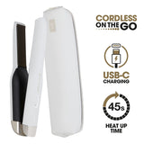 ghd Unplugged Styler - 1" Cordless Flat Iron Hair Straightener, Professional Travel Straightening Iron with Heat-Resistant Case, USB-C Charging for 20-Minutes of Use - White