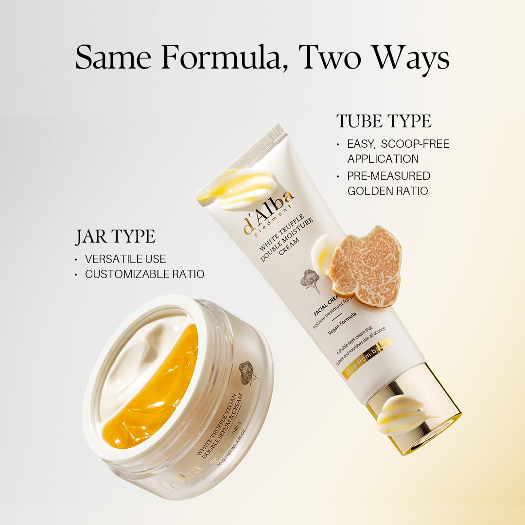 d'alba Piedmont White Truffle Double Serum & Cream, Vegan Skincare, 2-in-1 Face Moisturizer, Vegan Collagen, Skin Firming and Tightening, Non Comedogenic, All Skin Types (2.46 oz)