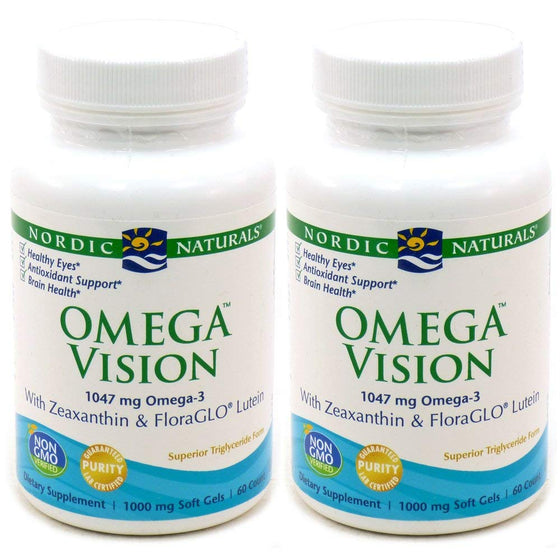 Nordic Naturals Omega Vision, Lemon - 60 Soft Gels - Pack of 2-1460 mg Omega-3 + FloraGLO Lutein & Zeaxanthin - Eye Health, Brain Health, Antioxidant Support - Non-GMO - 60 Total Servings