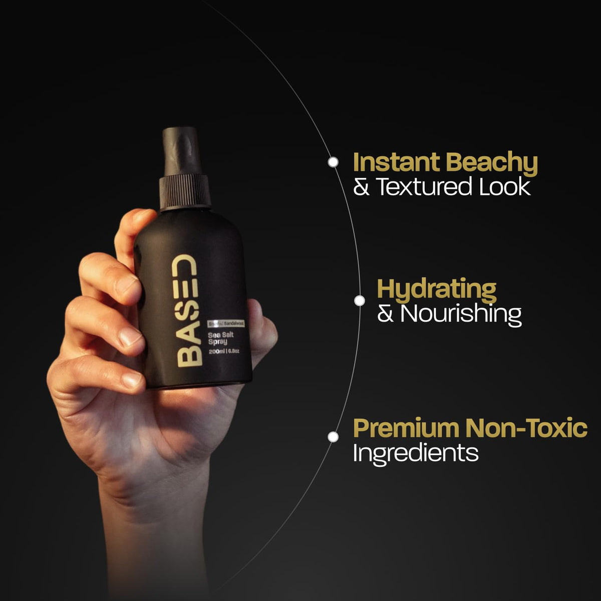 BASED Sea Salt Spray, Natural Finish Sea Salt Spray for Hair, Volume & Texture, Infused with Kelp & Vitamin B5, Light & Non-Greasy, Paraben Free, No Drying Alcohols, 6.8 oz (Pack of 1)