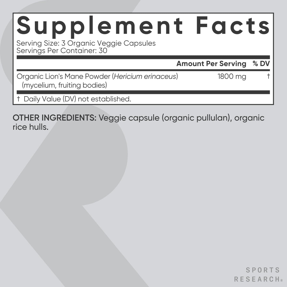 Sports Research® Organic Lion's Mane Mushroom Supplement 1800mg - Brain Health, Focus & Cognitive Supports - USDA Certified Organic · Non-GMO · Vegan - 90 Count Capsules