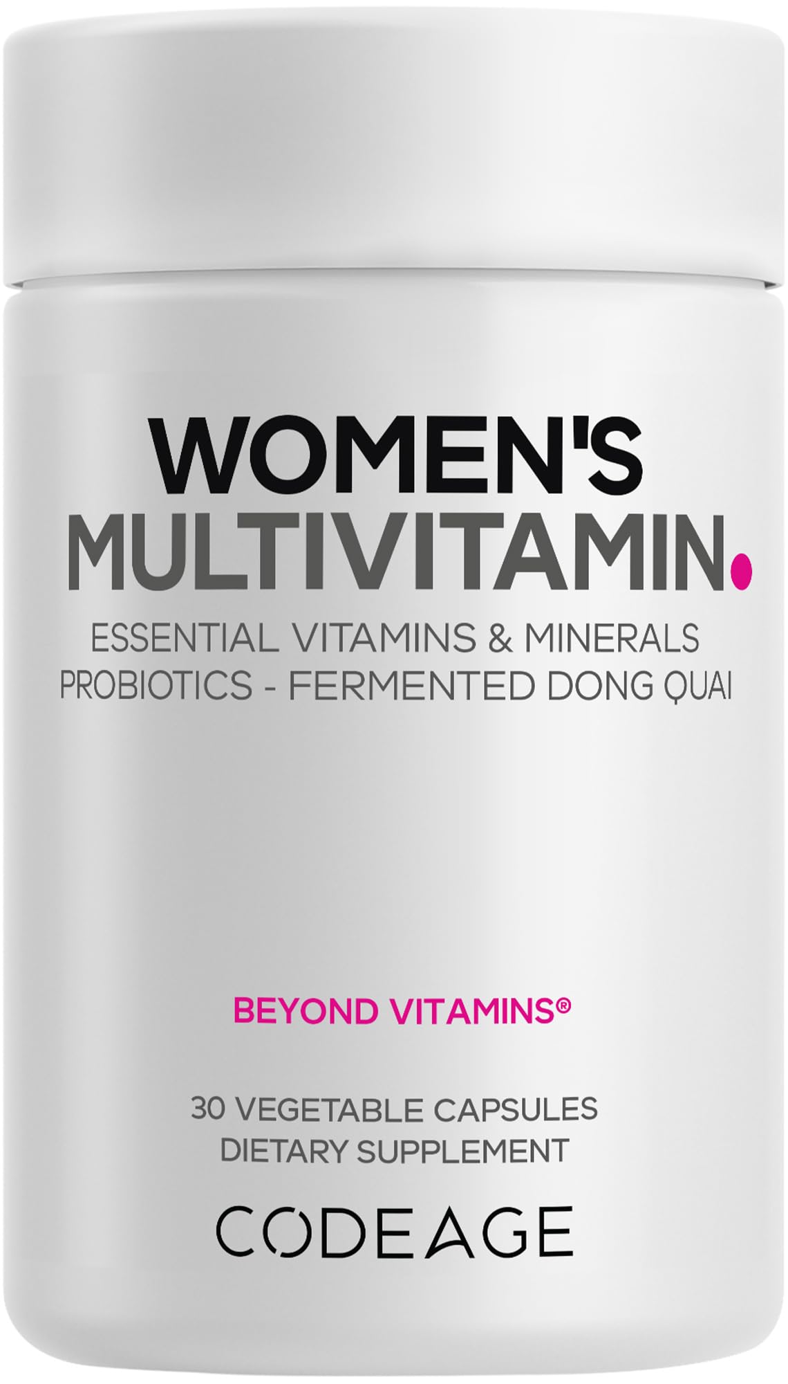 Codeage Women’s Multivitamin - Vitamins A, C, D3, E, B6, B12, Folate, Calcium, Magnesium, Iron, Dong Quai, Probiotics - 1 Capsule Per Serving - Daily Vitamin Pills for Women - Non-GMO - 30 Capsules