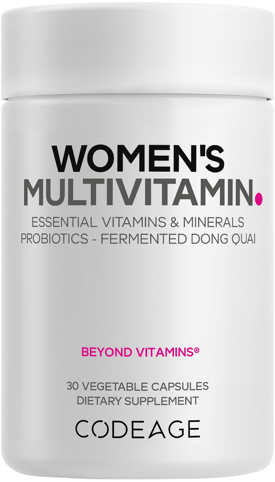 Codeage Women’s Multivitamin - Vitamins A, C, D3, E, B6, B12, Folate, Calcium, Magnesium, Iron, Dong Quai, Probiotics - 1 Capsule Per Serving - Daily Vitamin Pills for Women - Non-GMO - 30 Capsules