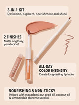SHEGLAM Soft 90'S Glam 3-In-1 Lip Liner Moisturizing Plant Extracts Long Lasting Liquid Lipstick Plumping Lip Gloss Makeup Set - Pouty Nude