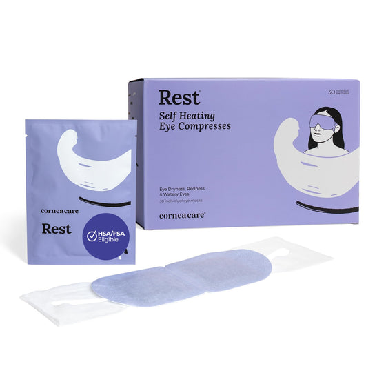 CorneaCare Rest: Self Heating Warm Compress for Dry Eyes | Heated Eye Mask for Fast Relief | Steam Mask for Stye Care | No Microwave or Washcloth Needed | Travel Ready Warm Compress | 30 Count