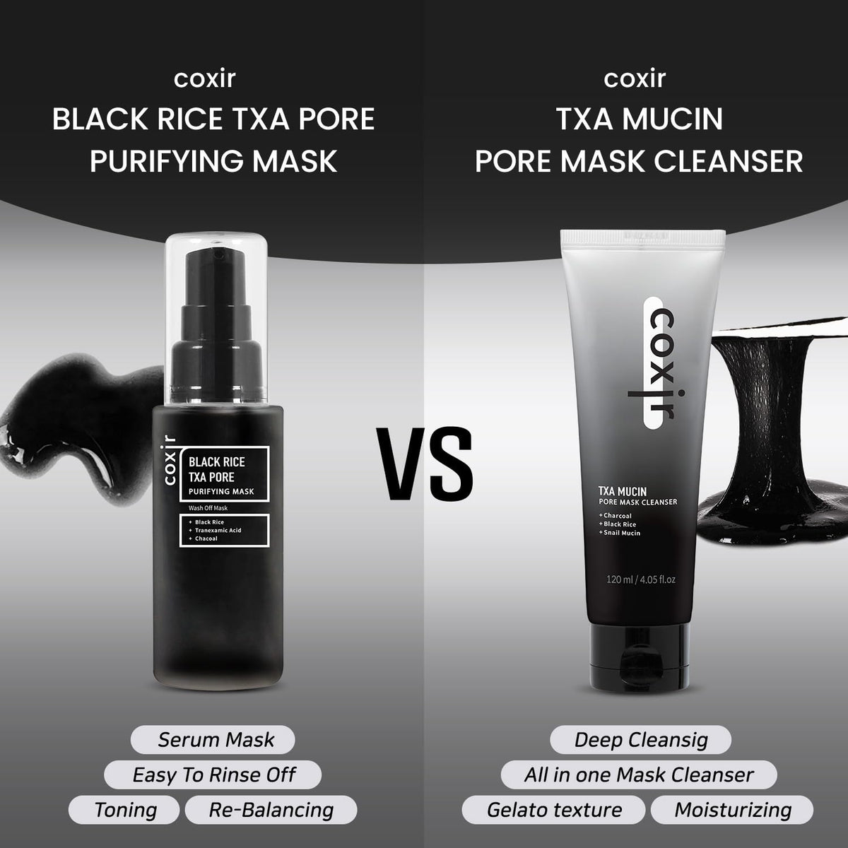 Coxir TXA Black Rice Pore Mask – Korean 3-in-1 Wash-Off Mask Serum| Pore Purifying, Blackhead Care, Hydrating, Skin Toning Treatment with TXA & Black Rice |Vegan K-beuaty Face Mask [50ml/1.69 fl.oz]