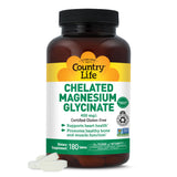 Country Life Chelated Magnesium Glycinate 400mg – High Absorption Magnesium Supplement for Muscle Relaxation, Energy, Bone & Immune Support – Gluten-Free, Vegan, Halal, Non-GMO Verified - 180 Tablets