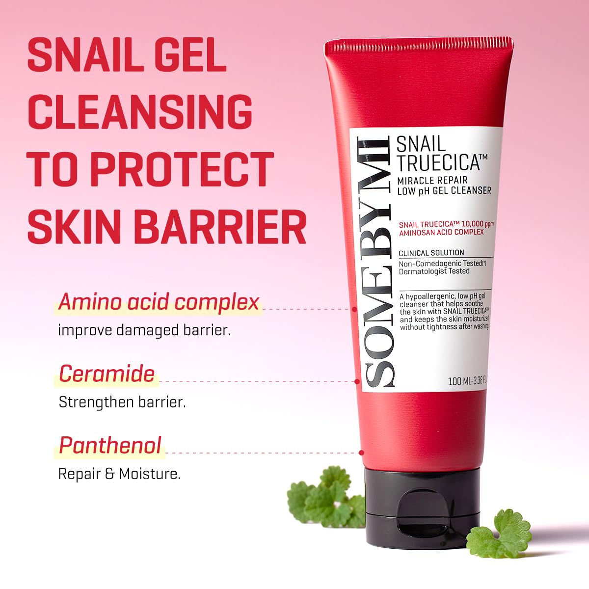 SOME BY MI Snail Truecica Miracle Repair Low pH Gel Cleanser - 3.38Oz, 100ml - Made from Snail Mucin for Sensitive Skin - Daily Face Wash for Deep Cleansing and Skin Moisturizing - Korean Skin Care