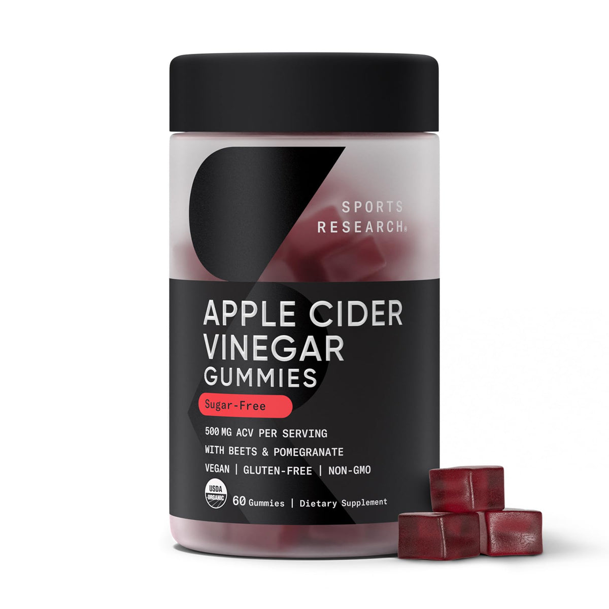 Sports Research® Organic Apple Cider Vinegar Gummies - for Diet Cleanses & Digestion | 500mg | Non-GMO Tested, Certified Vegan, Gluten Free ACV - 60 Gummies for Adults, 1 Month Supply