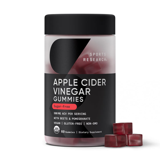 Sports Research® Organic Apple Cider Vinegar Gummies - for Diet Cleanses & Digestion | 500mg | Non-GMO Tested, Certified Vegan, Gluten Free ACV - 60 Gummies for Adults, 1 Month Supply