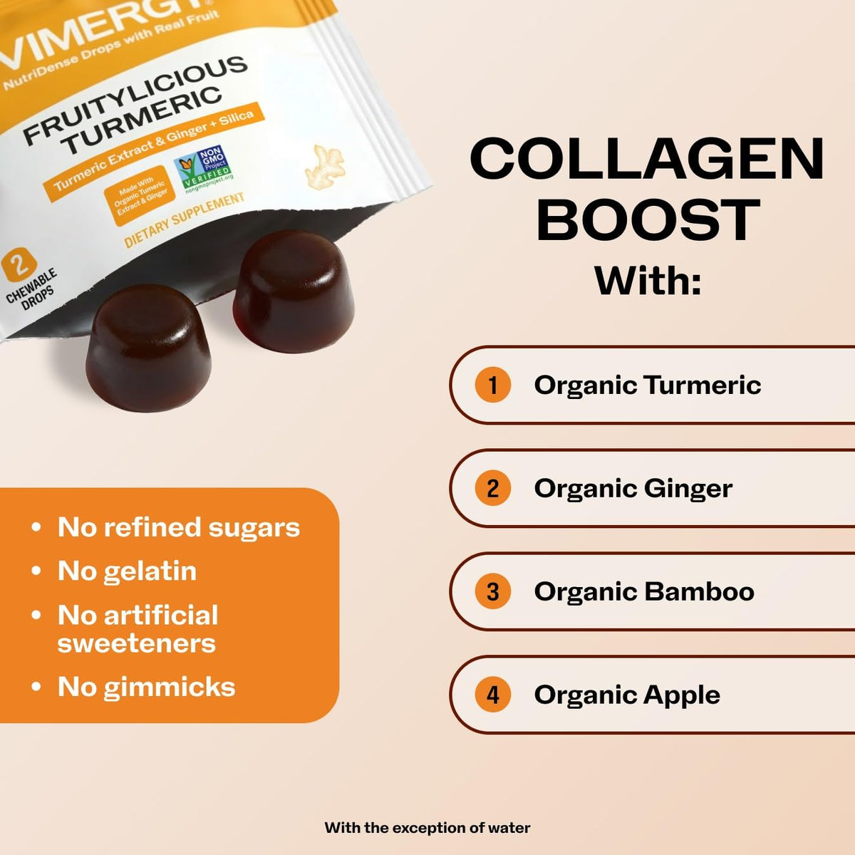 Vimergy NutriDense Fruitylicious Turmeric + Ginger Chewables (300mg Turmeric Extract, 22mg Silica, 10mg Ginger per Serving) Vegan, No Artificial Sweeteners, Mobility Support, 30 Servings (60 Count)