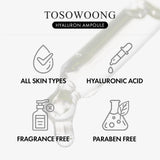 TOSOWOONG Hyaluronic Acid Ampoule, Hydrating Glow and Skin Barrier Protection, Anti-Aging Face Serum for Dry Skin, Korean Skincare Beauty Products, 100ml, 3.38 fl. oz.