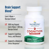 Nordic Naturals Cognition Mushroom Complex, Unflavored - 60 Capsules - Brain, Memory & Mood Support - Blend of Lion’s Mane Mushroom & Bacopa Extract - Non-GMO - Certified Vegan - 30 Servings