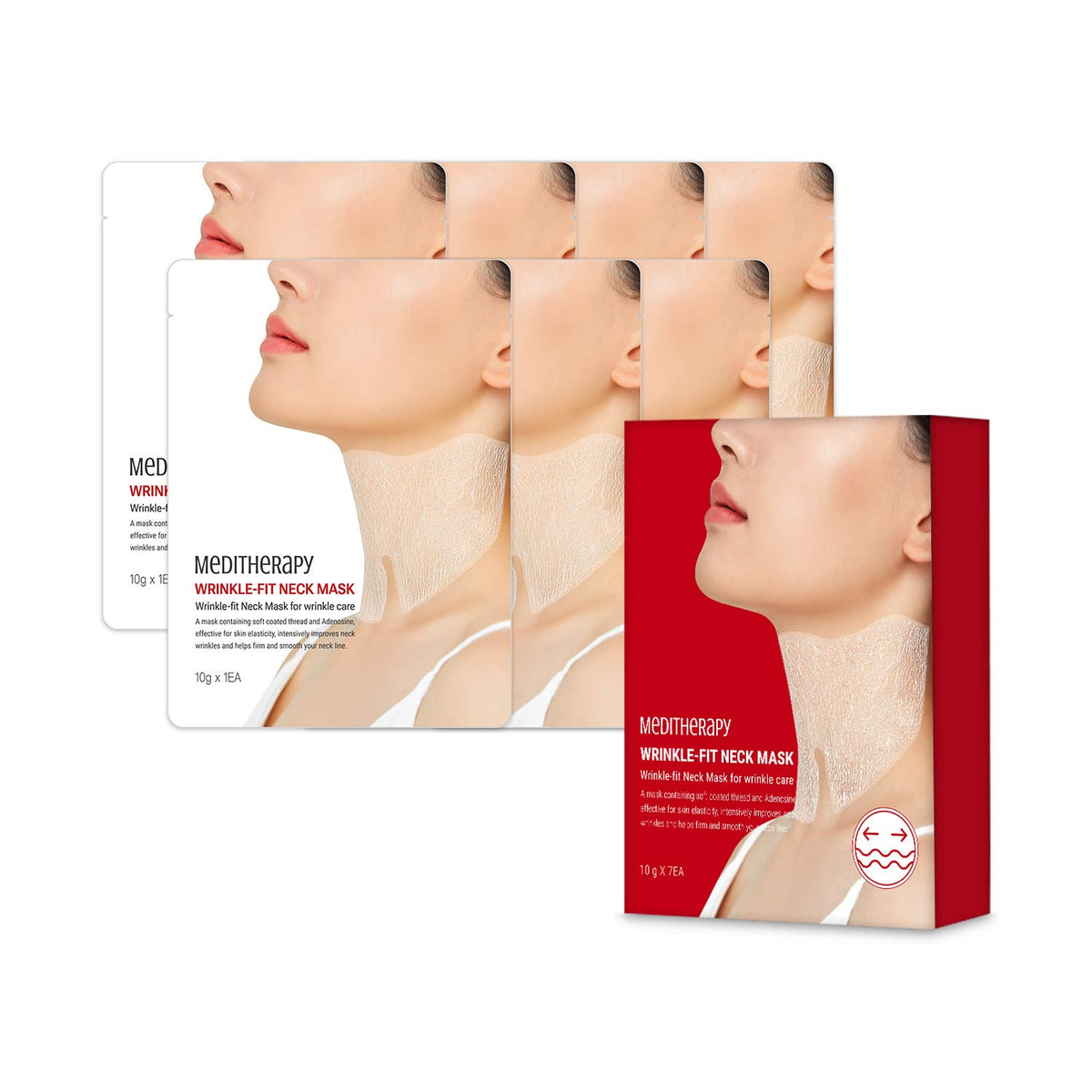 Wrinkle-fit Neck Mask - Neck Wrinkle Patches, Firming and Tightening Korean Deep Collagen Masks - Hyaluronic Acid NeckTargeted Mesh Sheet Mask for Lifting Sagging Skin - Boosting Elasticity 7EA
