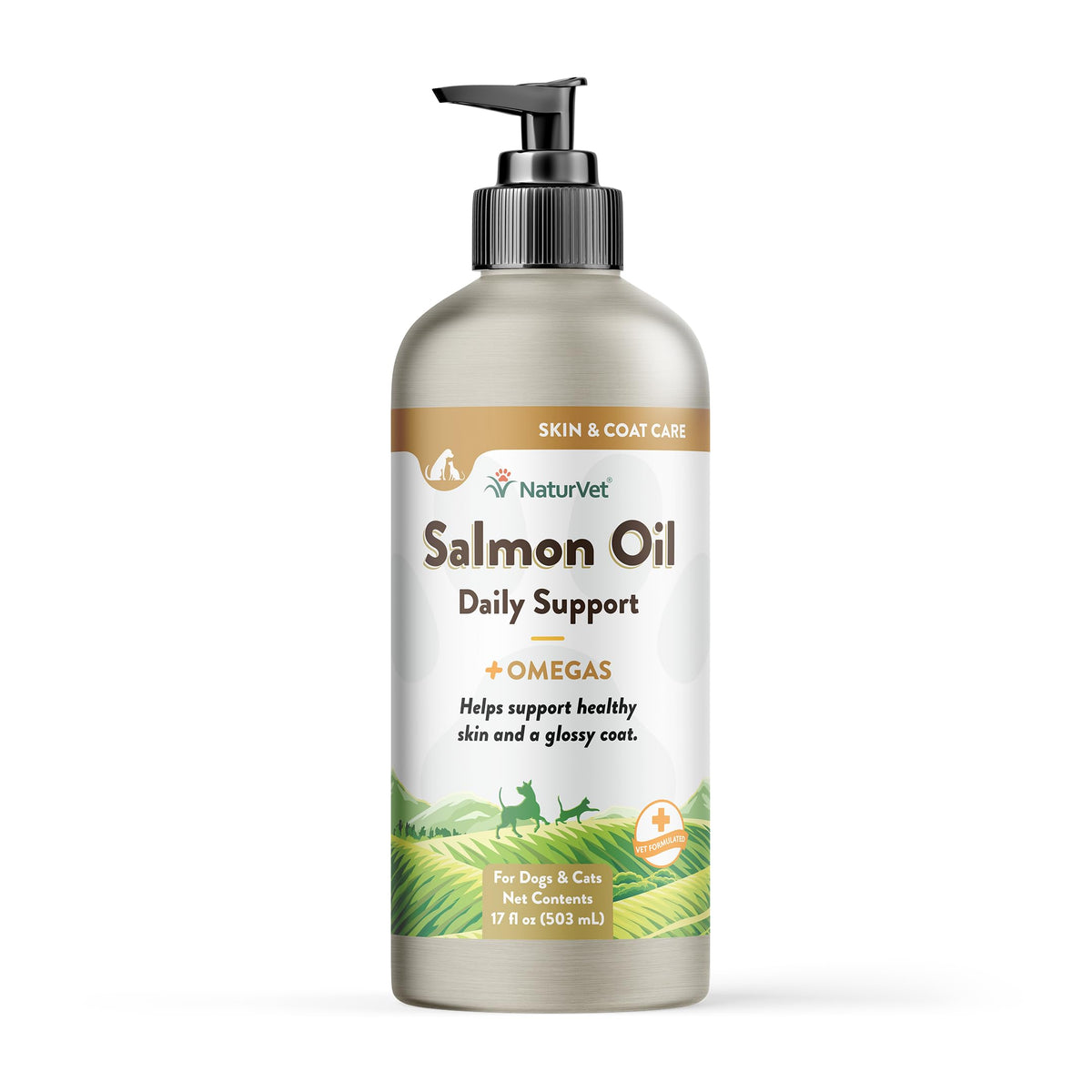NaturVet – Salmon Oil Skin & Coat Plus Omegas | Supports Healthy Skin & Glossy Coat | Natural Source of Omega-3 & 6 Fatty Acids | for Dogs & Cats (17 oz Oil)