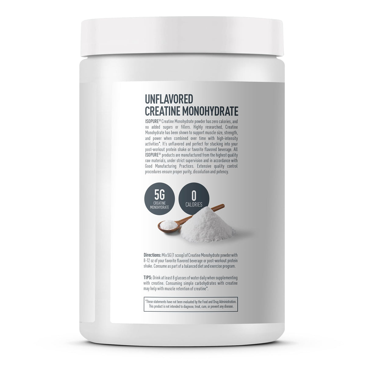 Isopure 100% Pure Creatine Monohydrate Powder, Sugar Free, Unflavored, 5g Creatine Monohydrate Per Serving, 1.1 Lbs, 100 Servings (Packaging May Vary)