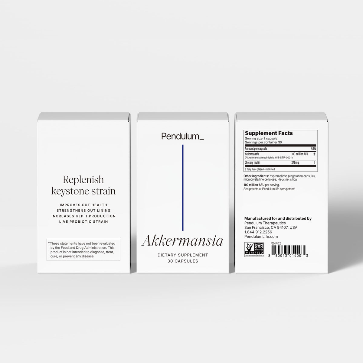 Pendulum Akkermansia Probiotic with Prebiotic Fiber - Increases GLP-1 Production, Delayed Release, Third-Party Tested, 100M AFU Live Strain for Gut Health for Men & Women (30 Capsules, 1-Pack)