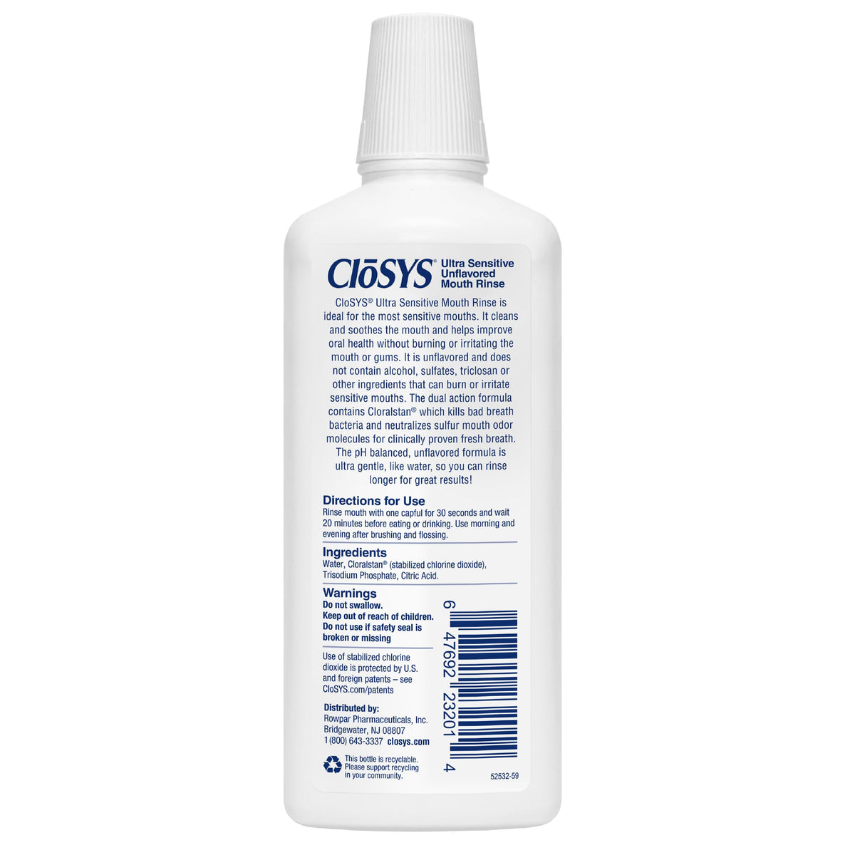 CloSYS Ultra Sensitive Mouthwash, 32 Oz, Alcohol Free Mouthwash, Unflavored Mouth Wash, Dye Free, pH Balanced, Helps Soothe Entire Mouth
