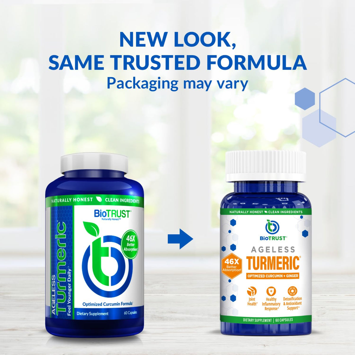 BioTrust Ageless Turmeric Supplement - CurcuWIN Turmeric Curcumin with Ginger Extract - 46x More Bioavailable, High Absorption, Long Lasting - Antioxidant Support (60 Capsules)