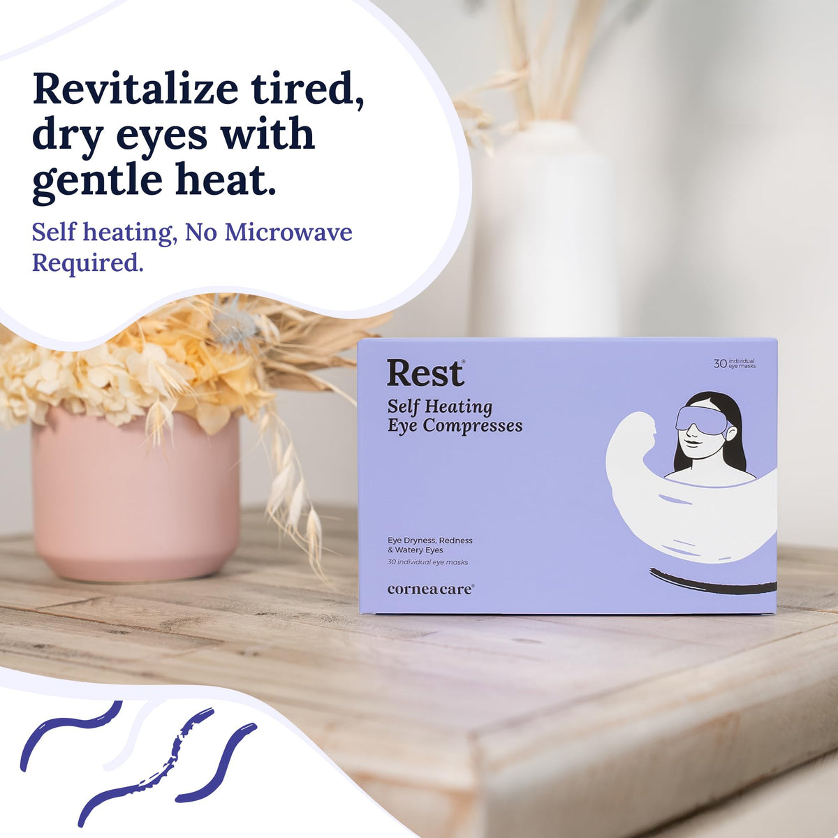 CorneaCare Rest: Self Heating Warm Compress for Dry Eyes | Heated Eye Mask for Fast Relief | Steam Mask for Stye Care | No Microwave or Washcloth Needed | Travel Ready Warm Compress | 30 Count
