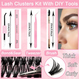Lash Clusters Kit, 640 Pcs Eyelashes Clusters Extensions Kit 9-16mm Individual Lashes D Curl Fluffy Wispy False Eyelashes Thin Band with Bond Seal Tweezers Brush DIY (30D+40D+50D+60D Kit 9-16mm)