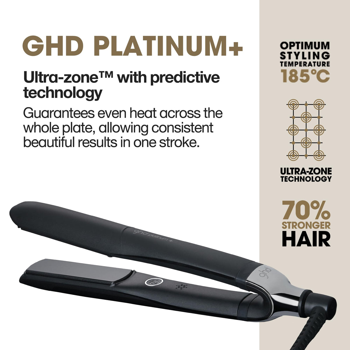 ghd Platinum+ Styler - 1" Flat Iron Hair Straightener, Professional Ceramic Hair Styling Tool for Stronger Hair, More Shine, & More Color Protection - Black
