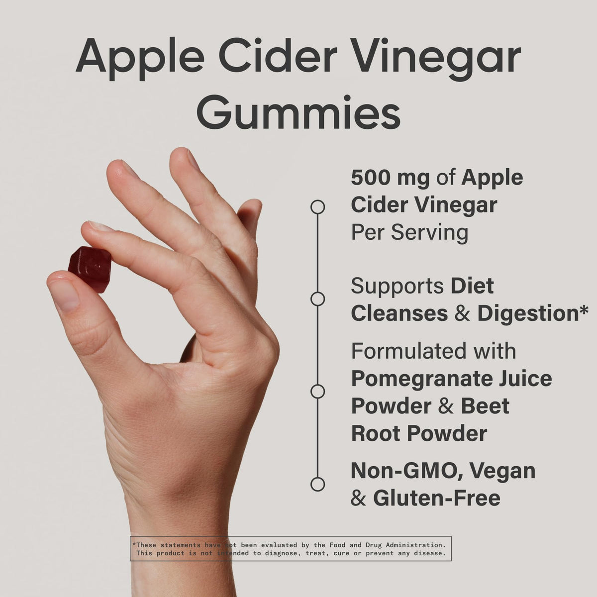 Sports Research® Organic Apple Cider Vinegar Gummies - for Diet Cleanses & Digestion | 500mg | Non-GMO Tested, Certified Vegan, Gluten Free ACV - 60 Gummies for Adults, 1 Month Supply