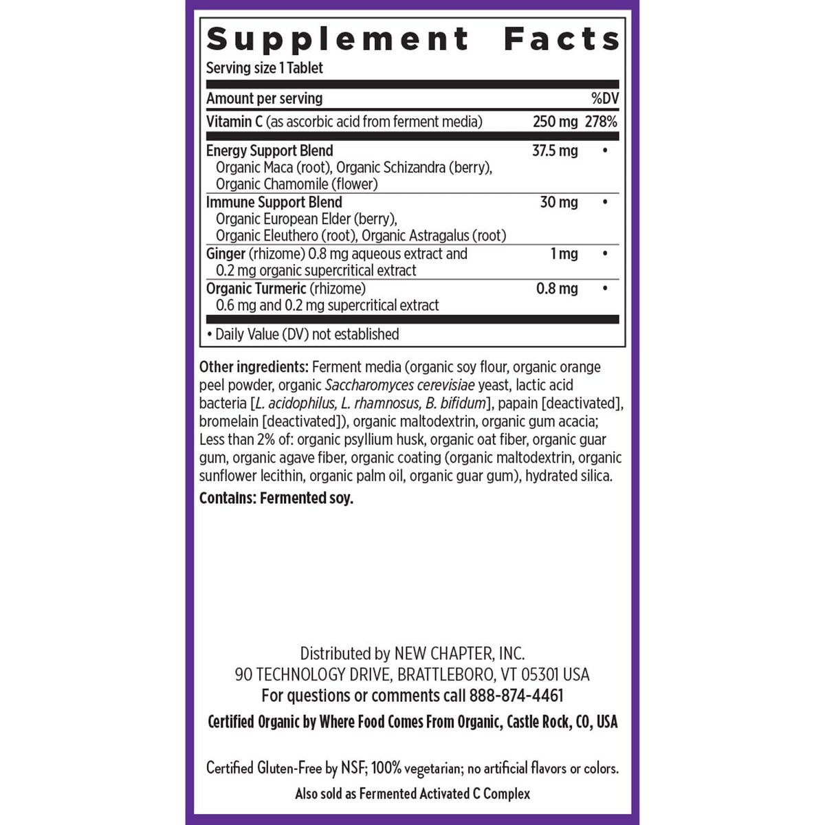 New Chapter® Vitamin C Immune Defense Supplement + Elderberry – Excellent Source of Vitamin C, One Daily Tablet for Healthy Immune Support, Made with Organic Herbs, Non-GMO, Gluten Free, 30 ct