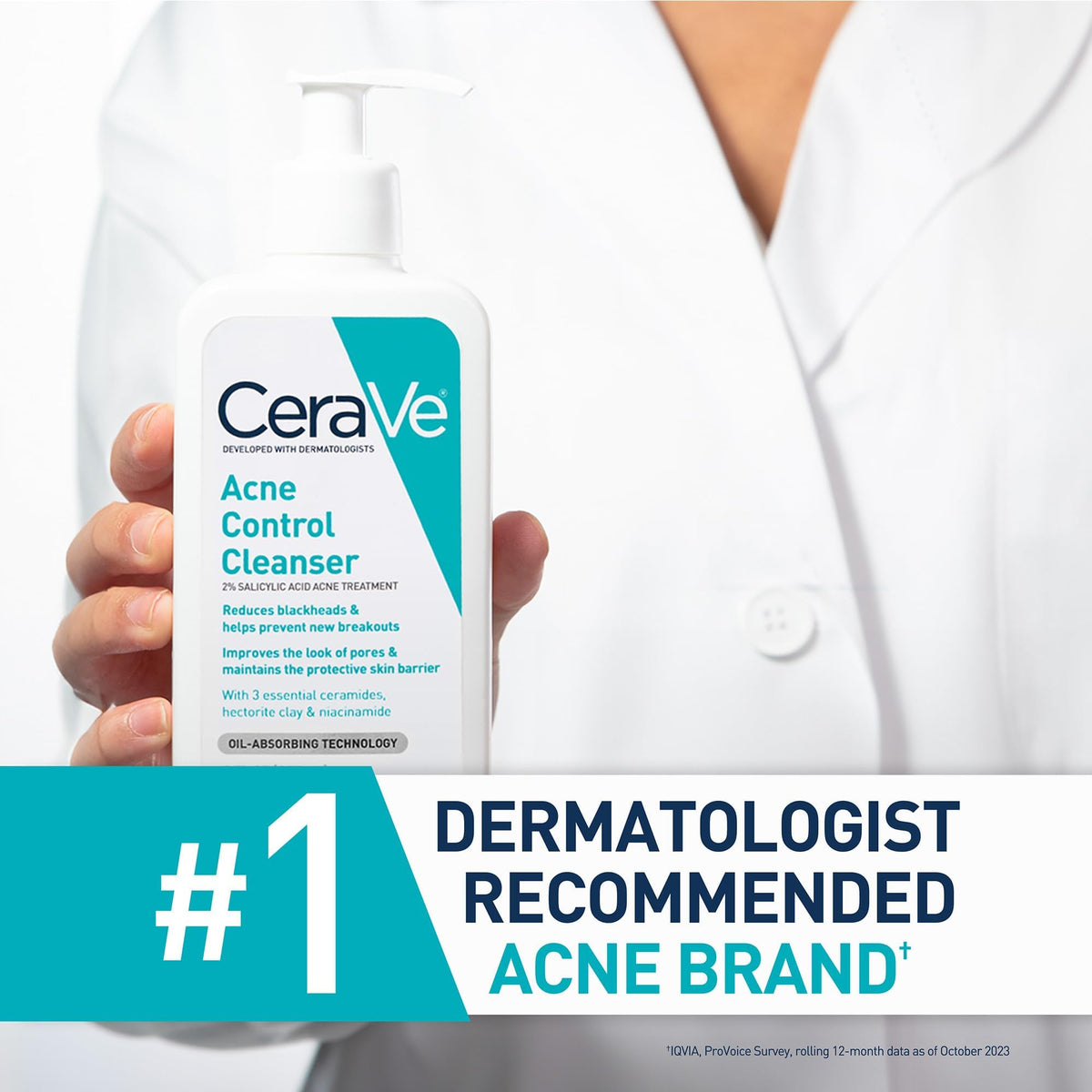 CeraVe Acne Treatment Face Wash, Salicylic Acid Cleanser with Purifying Clay, Niacinamide, and Ceramides, Pore Control and Blackhead Remover, 8 Ounce