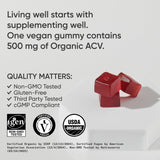Sports Research® Organic Apple Cider Vinegar Gummies - for Diet Cleanses & Digestion | 500mg | Non-GMO Tested, Certified Vegan, Gluten Free ACV - 60 Gummies for Adults, 1 Month Supply