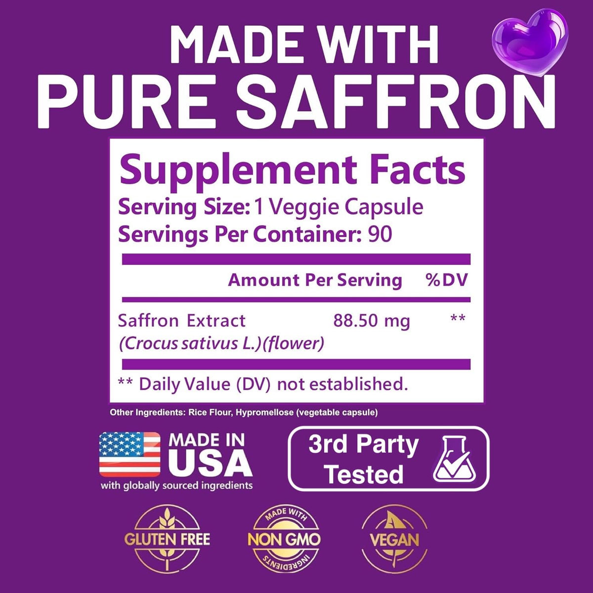 Kwala Nutrition Saffron Supplements for Mood & Focus | 88.5mg Pure Saffron Extract | 3rd Party Tested | Made in USA | 3 Month Supply | 90 Capsules