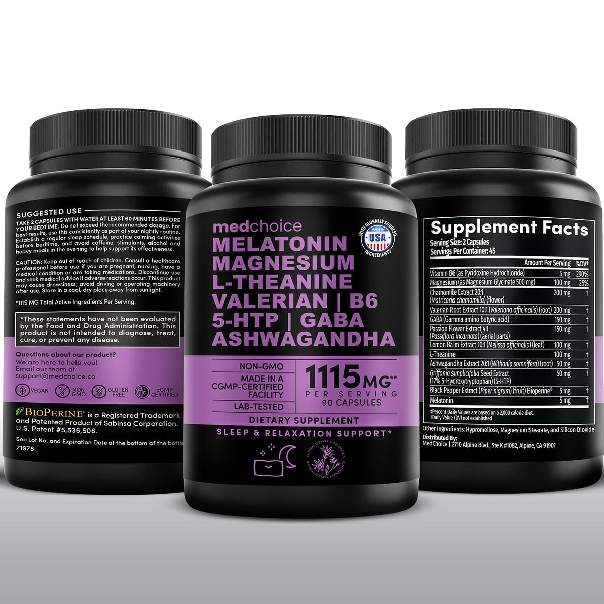 12-in-1 Melatonin Sleep Capsules - Natural Sleep Aids for Adults with Melatonin 5mg and Magnesium Glycinate 500mg, Sleep Aid with Ashwagandha, L Theanine, Valerian Root, GABA, 5-HTP (90ct, Pack of 1)