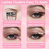 Lash Clusters Kit, 640 Pcs Eyelashes Clusters Extensions Kit 9-16mm Individual Lashes D Curl Fluffy Wispy False Eyelashes Thin Band with Bond Seal Tweezers Brush DIY (30D+40D+50D+60D Kit 9-16mm)