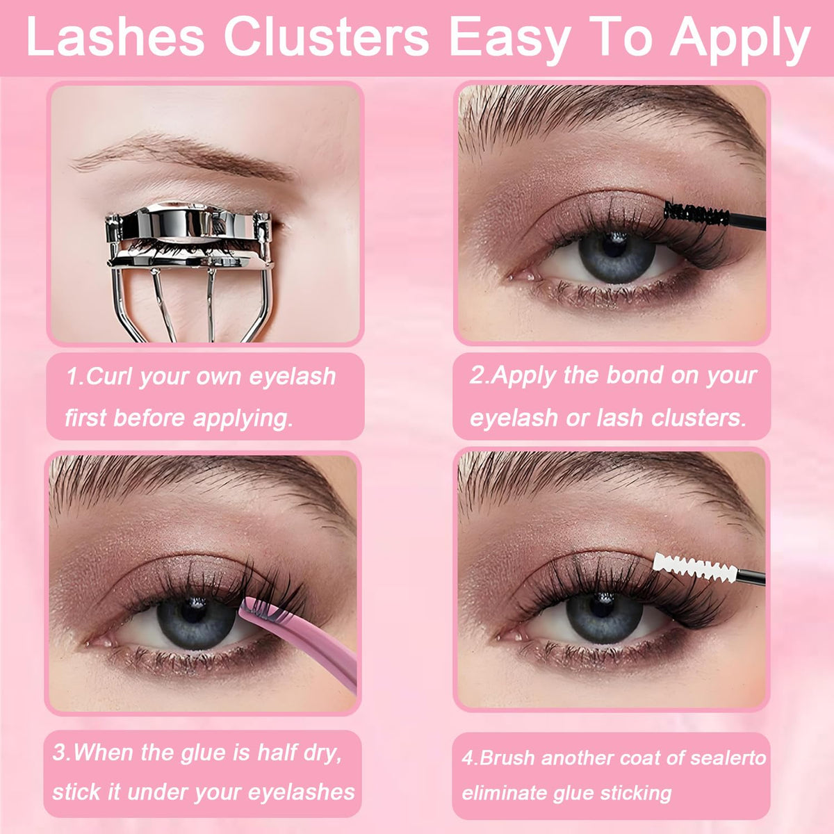 Lash Clusters Kit, 640 Pcs Eyelashes Clusters Extensions Kit 9-16mm Individual Lashes D Curl Fluffy Wispy False Eyelashes Thin Band with Bond Seal Tweezers Brush DIY (30D+40D+50D+60D Kit 9-16mm)