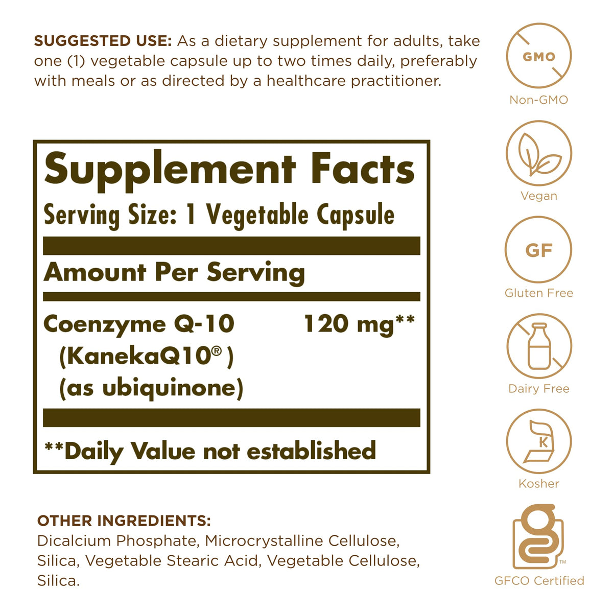 Solgar Vegan CoQ-10 120 mg - 60 Vegetable Capsules - Antioxidant Health - Non-GMO, Gluten Free, Dairy Free, Kosher - 60 Servings